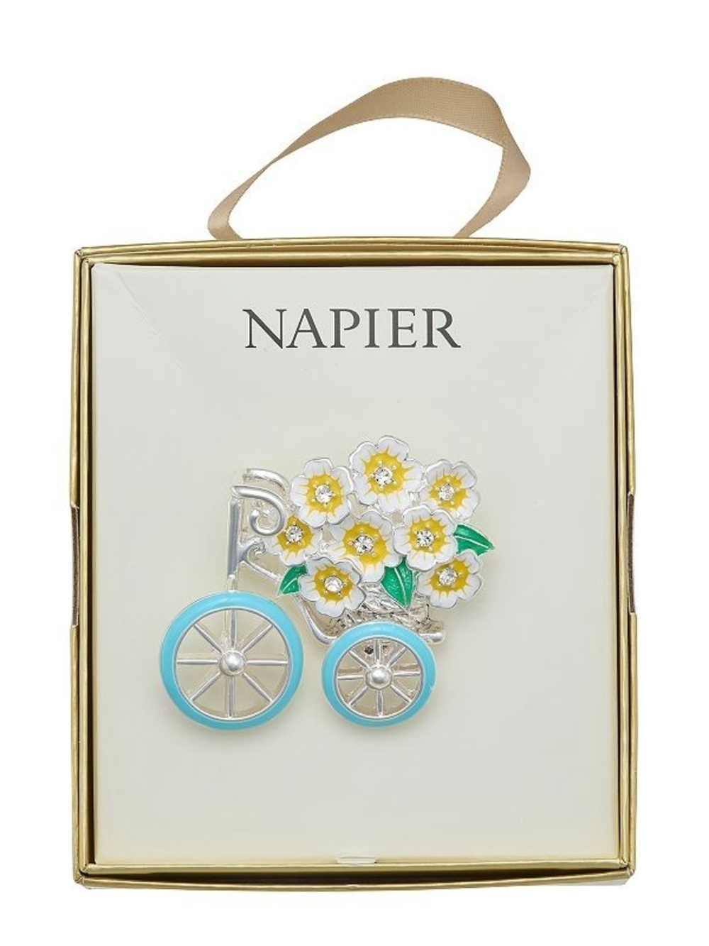 Napier Yellow Floral Bicycle Pin Broach with Turquoise Wheels (NWT)